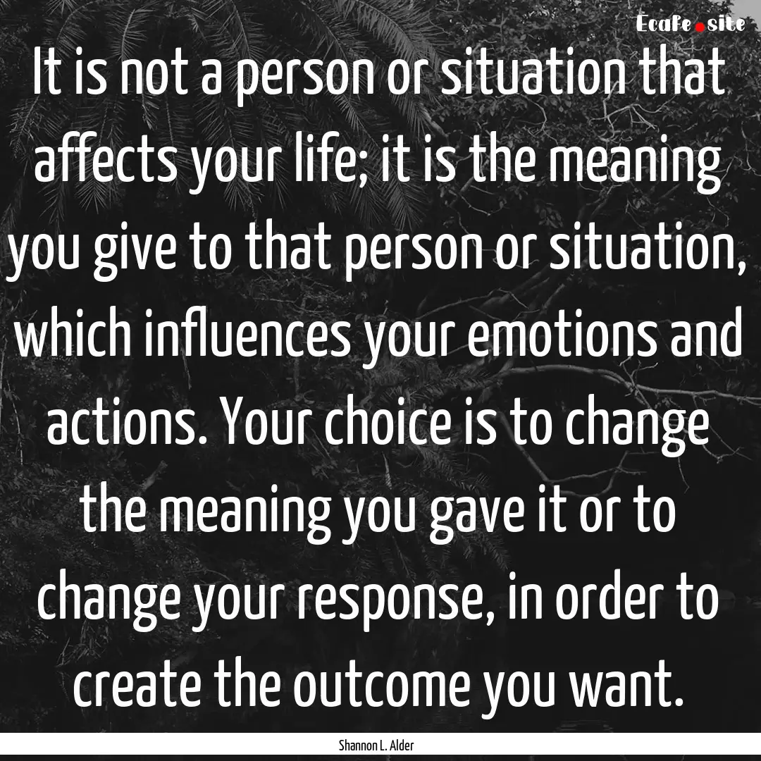 It is not a person or situation that affects.... : Quote by Shannon L. Alder