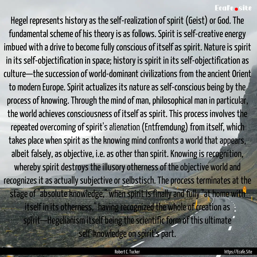 Hegel represents history as the self-realization.... : Quote by Robert C. Tucker