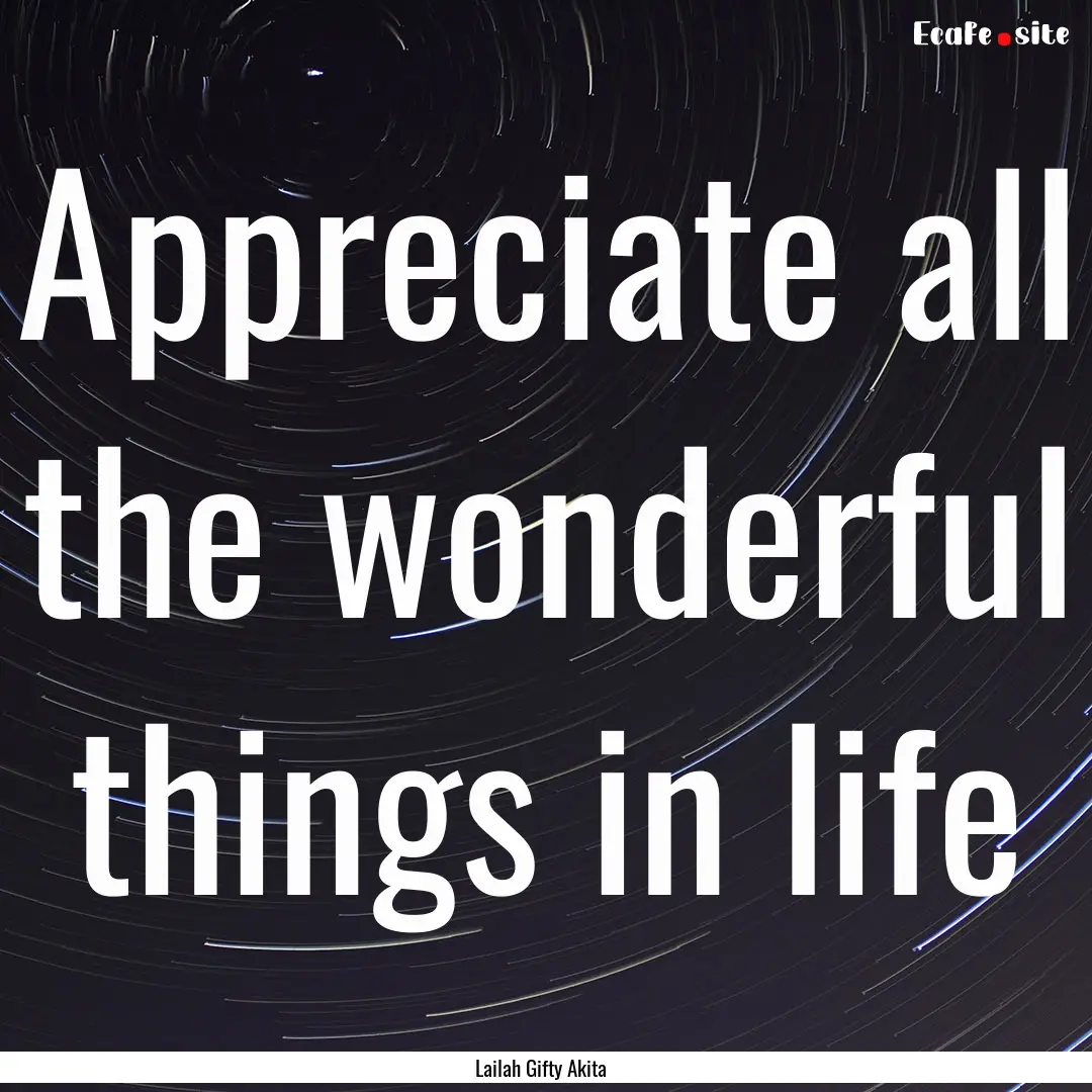 Appreciate all the wonderful things in life.... : Quote by Lailah Gifty Akita