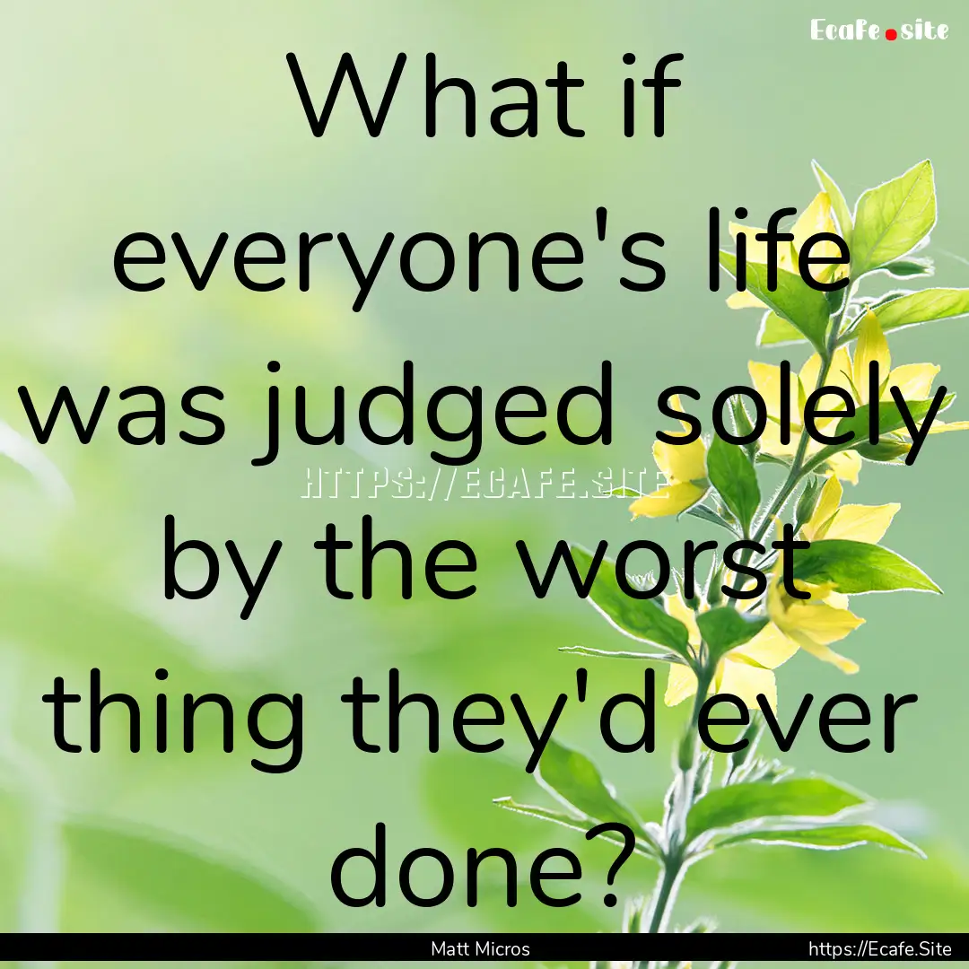 What if everyone's life was judged solely.... : Quote by Matt Micros