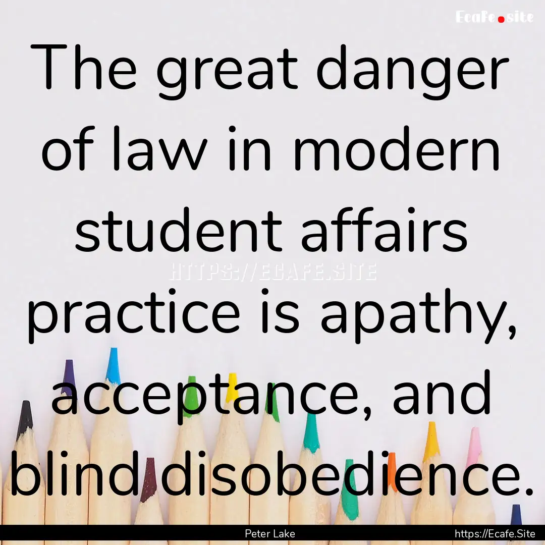 The great danger of law in modern student.... : Quote by Peter Lake