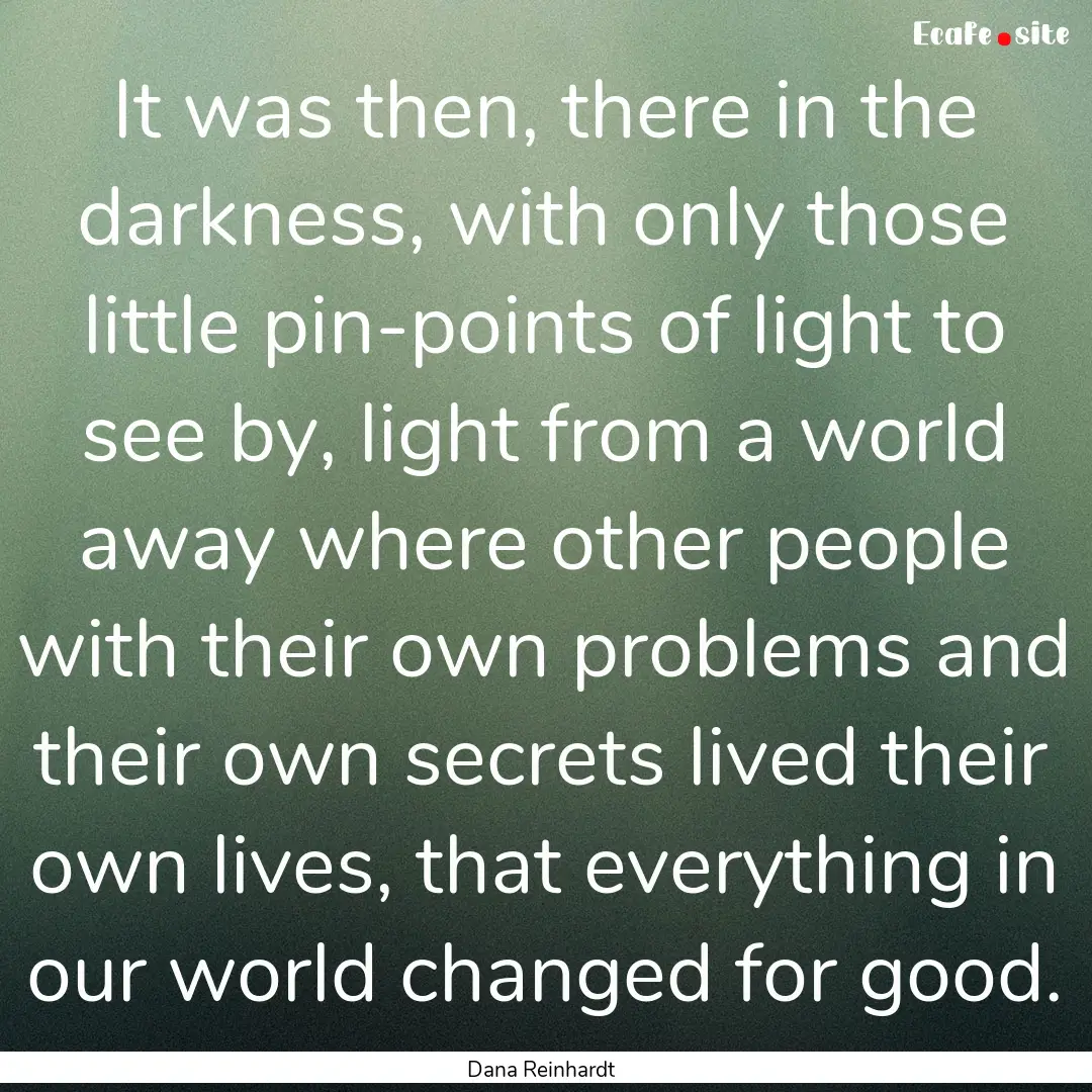 It was then, there in the darkness, with.... : Quote by Dana Reinhardt