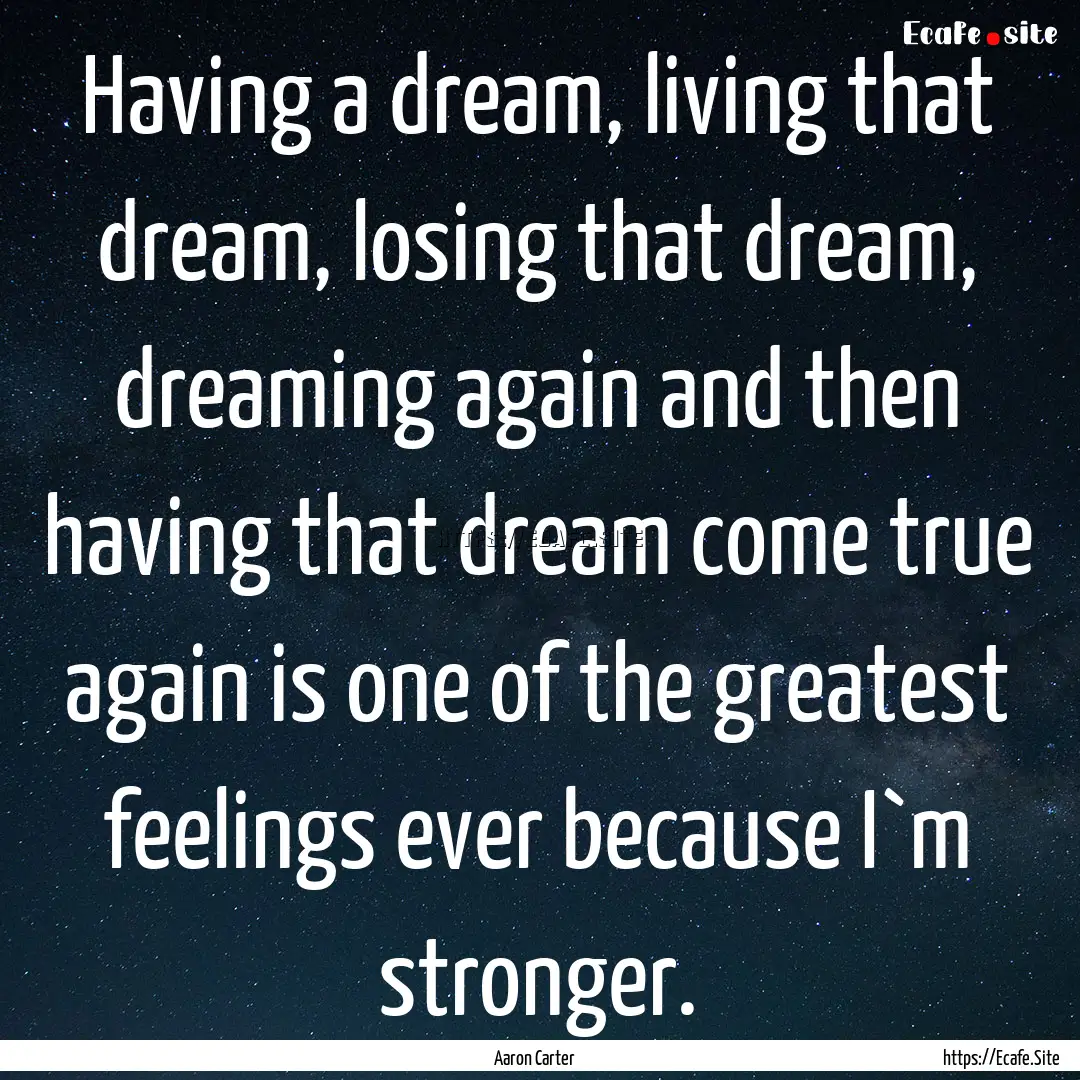 Having a dream, living that dream, losing.... : Quote by Aaron Carter