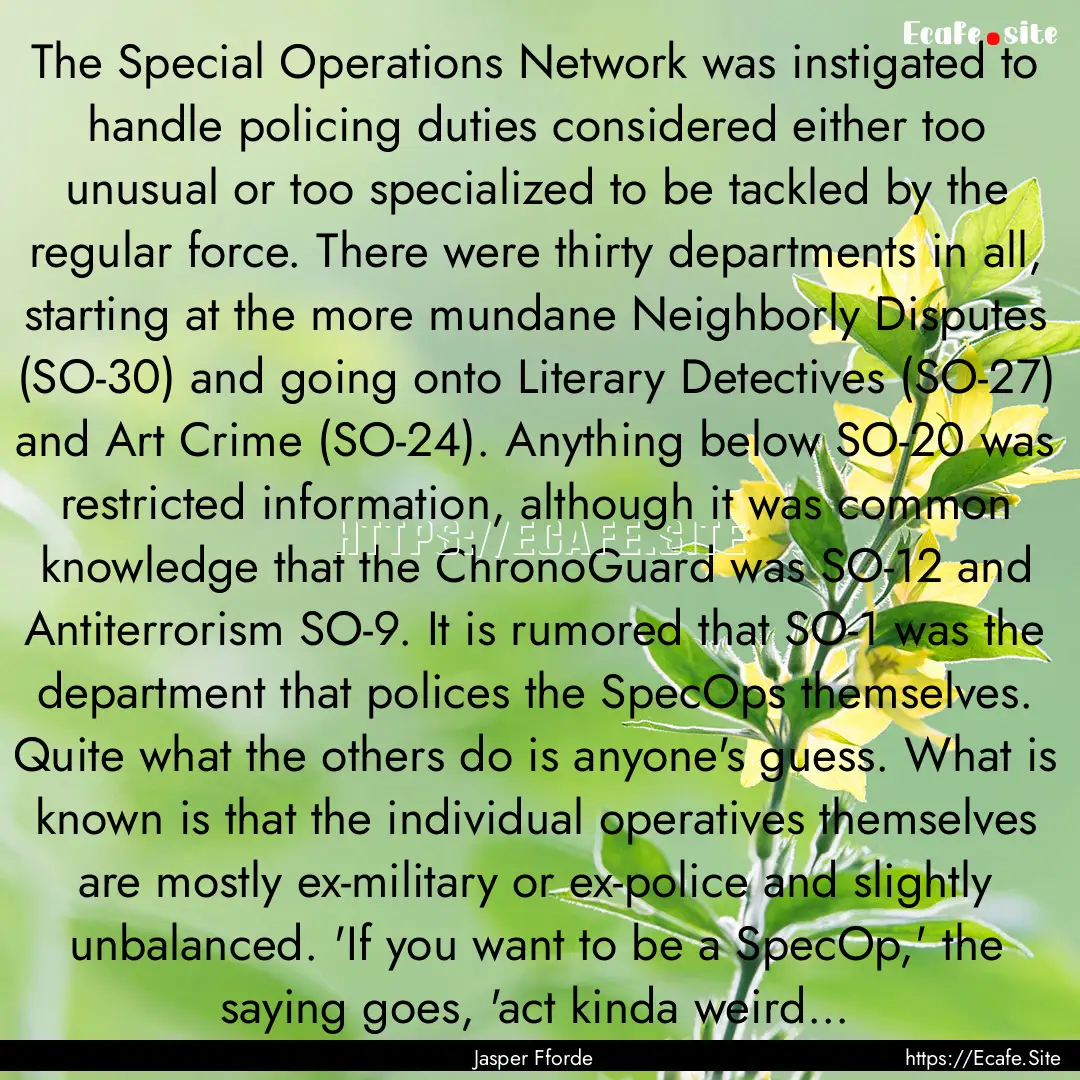 The Special Operations Network was instigated.... : Quote by Jasper Fforde