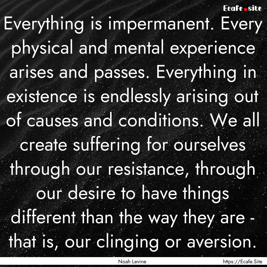 Everything is impermanent. Every physical.... : Quote by Noah Levine