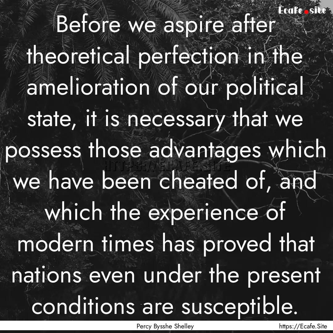 Before we aspire after theoretical perfection.... : Quote by Percy Bysshe Shelley