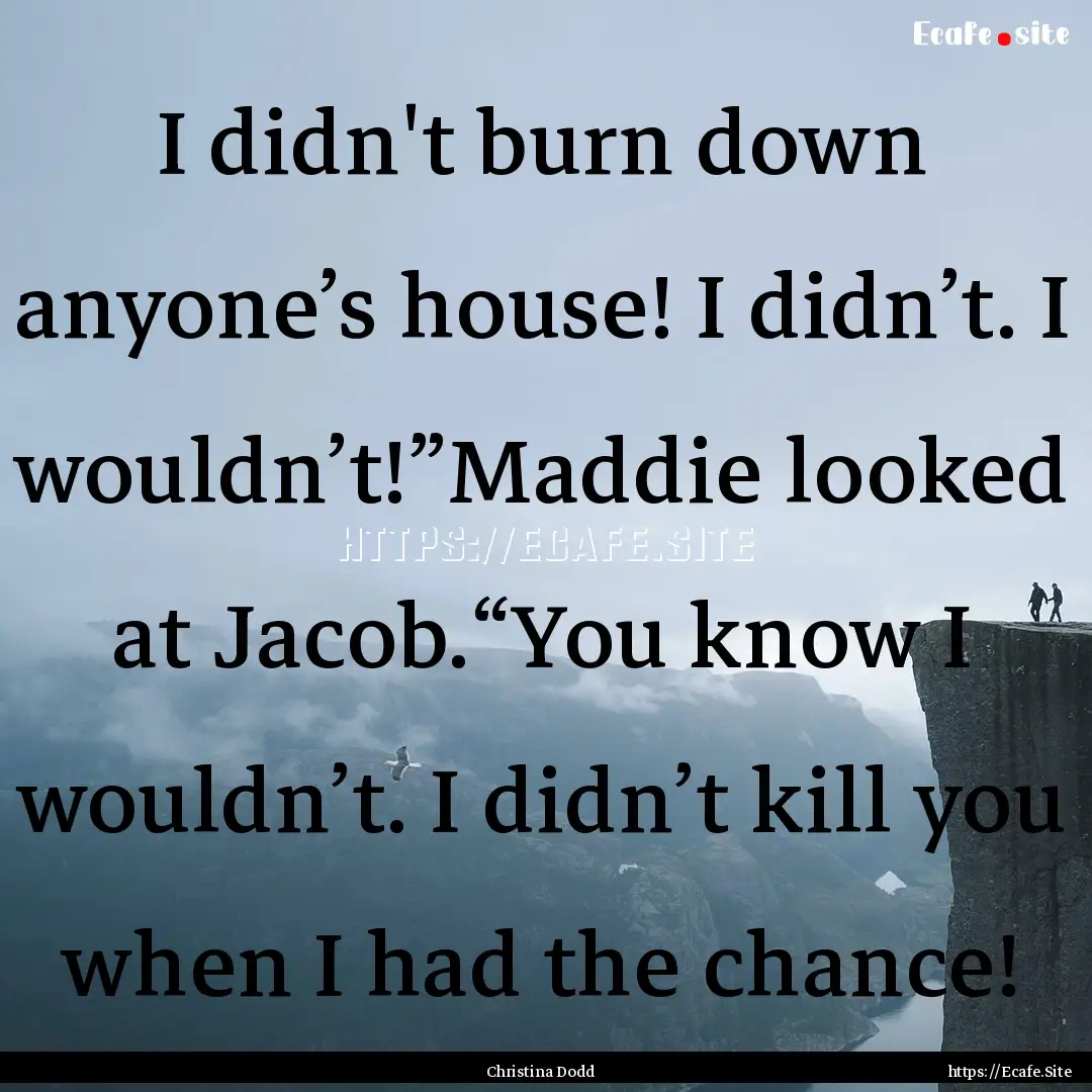 I didn't burn down anyone’s house! I didn’t..... : Quote by Christina Dodd