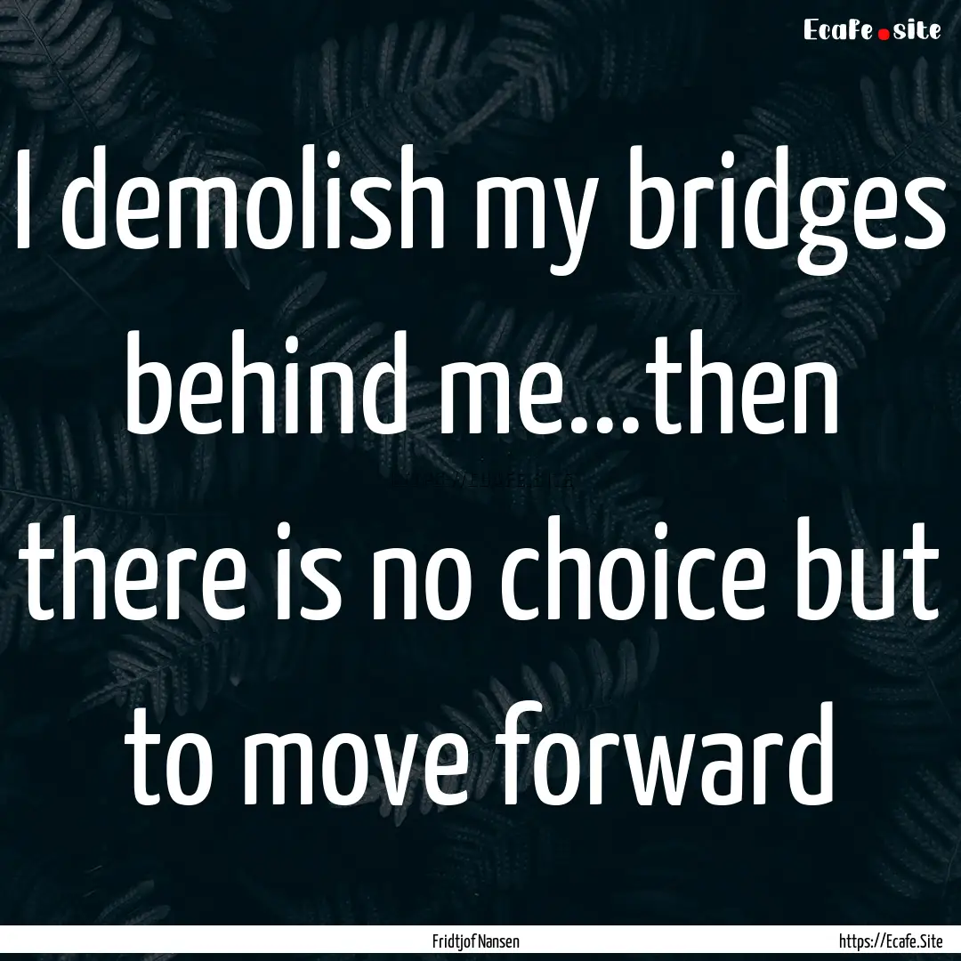 I demolish my bridges behind me...then there.... : Quote by Fridtjof Nansen