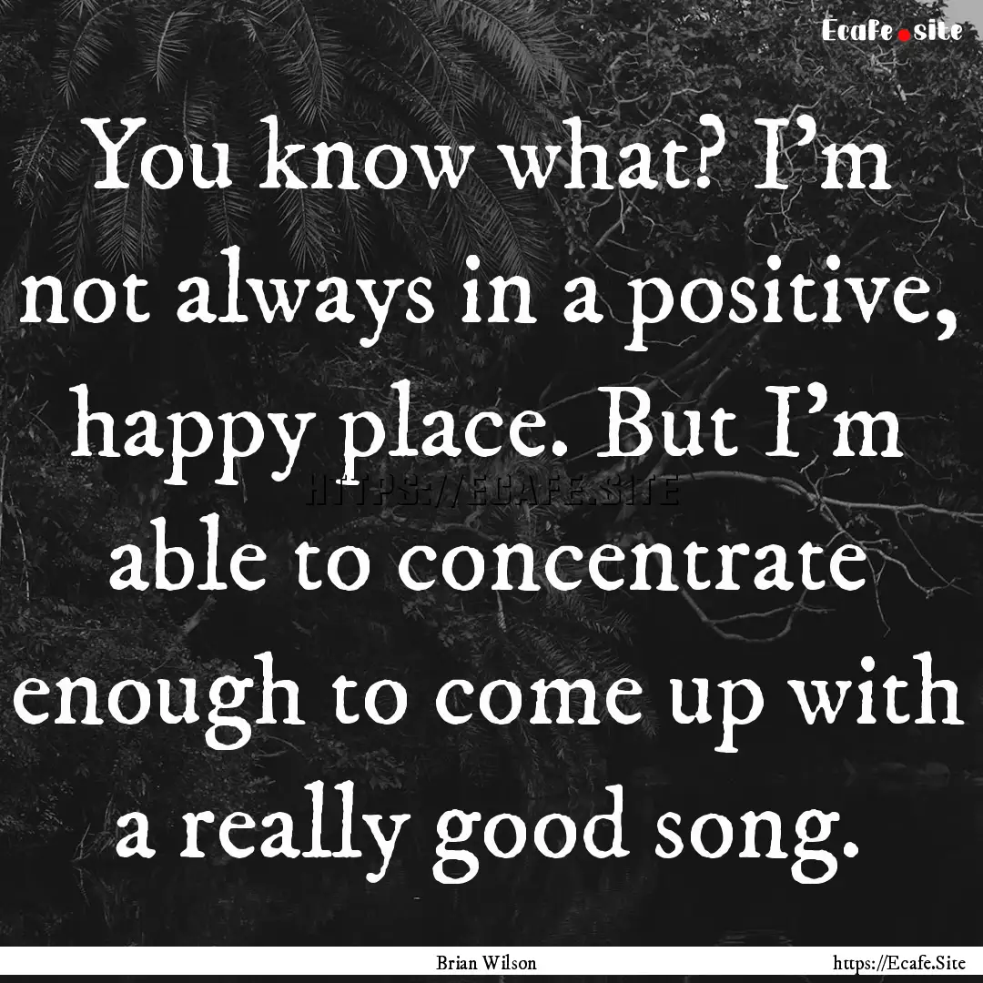 You know what? I'm not always in a positive,.... : Quote by Brian Wilson