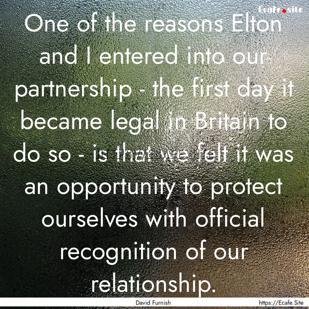 One of the reasons Elton and I entered into.... : Quote by David Furnish