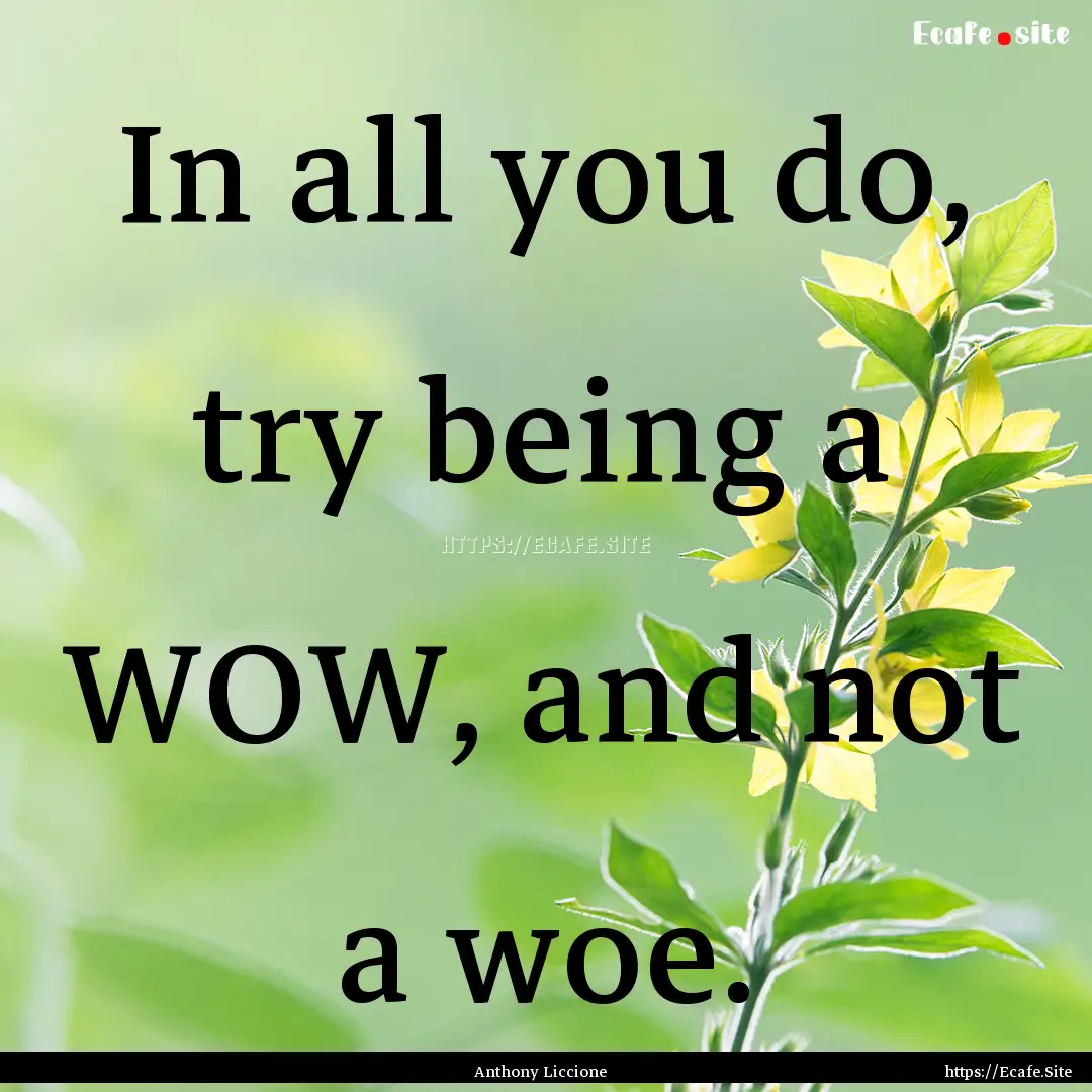 In all you do, try being a WOW, and not a.... : Quote by Anthony Liccione