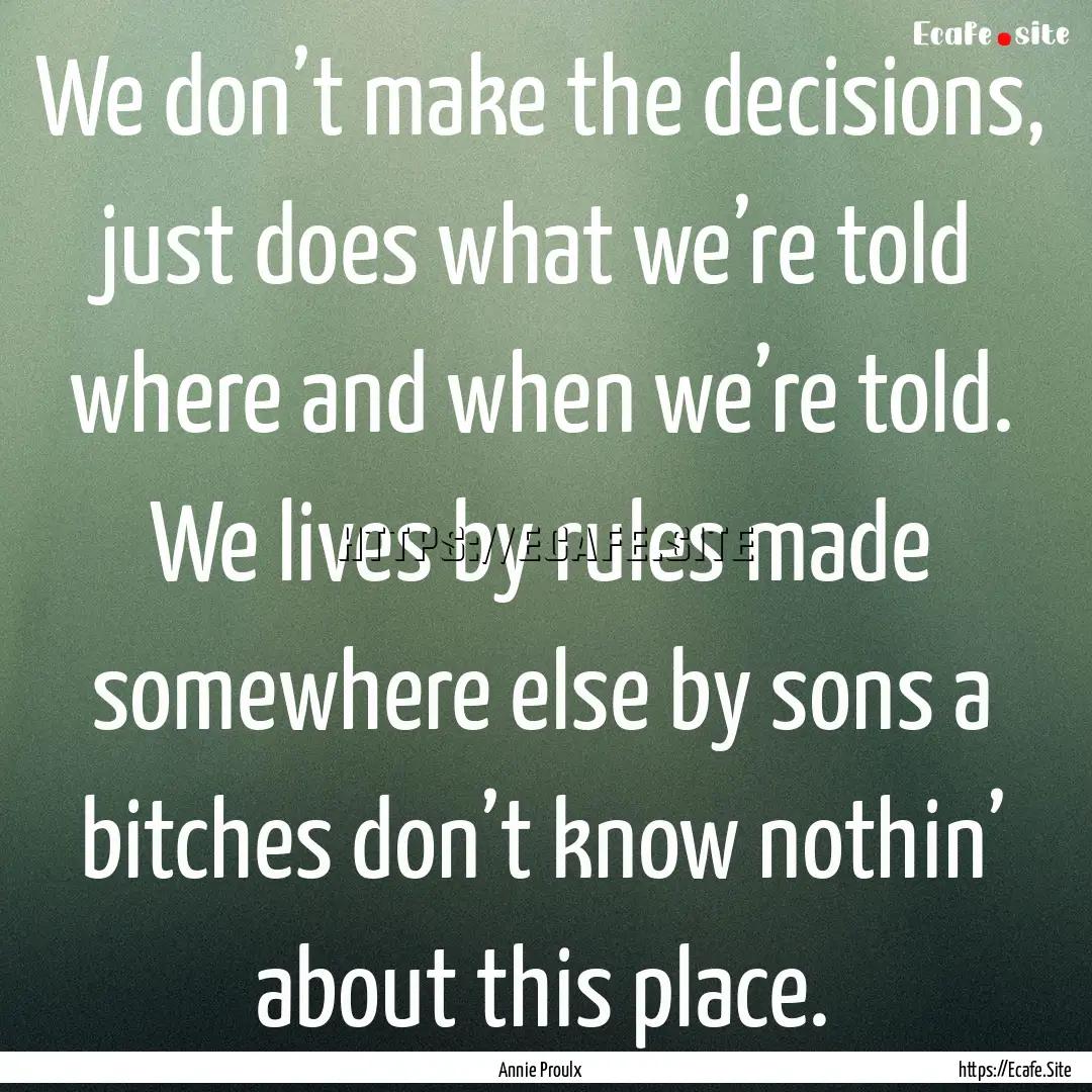 We don’t make the decisions, just does.... : Quote by Annie Proulx