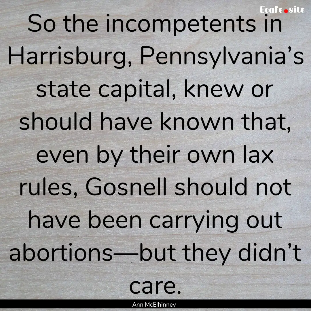 So the incompetents in Harrisburg, Pennsylvania’s.... : Quote by Ann McElhinney