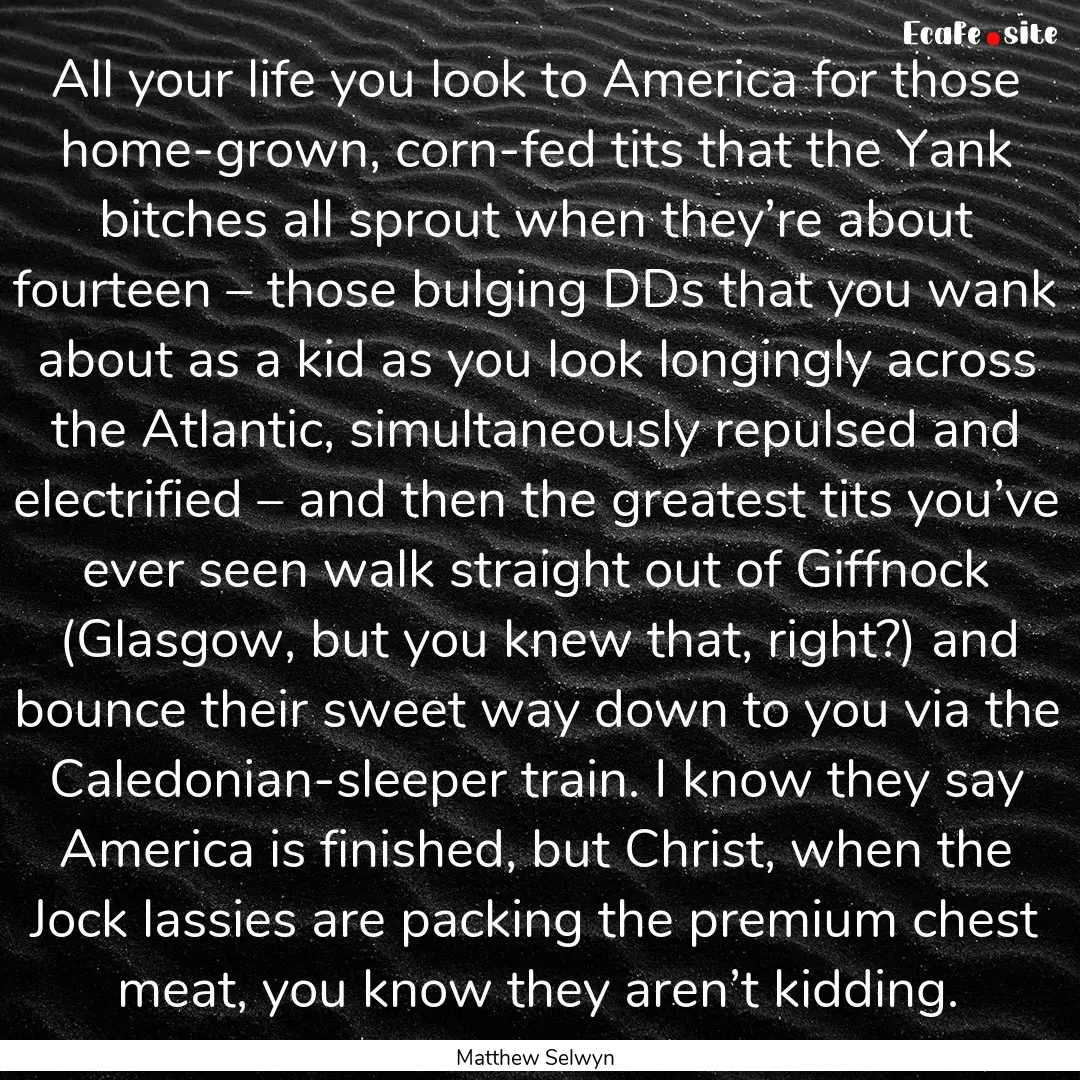 All your life you look to America for those.... : Quote by Matthew Selwyn