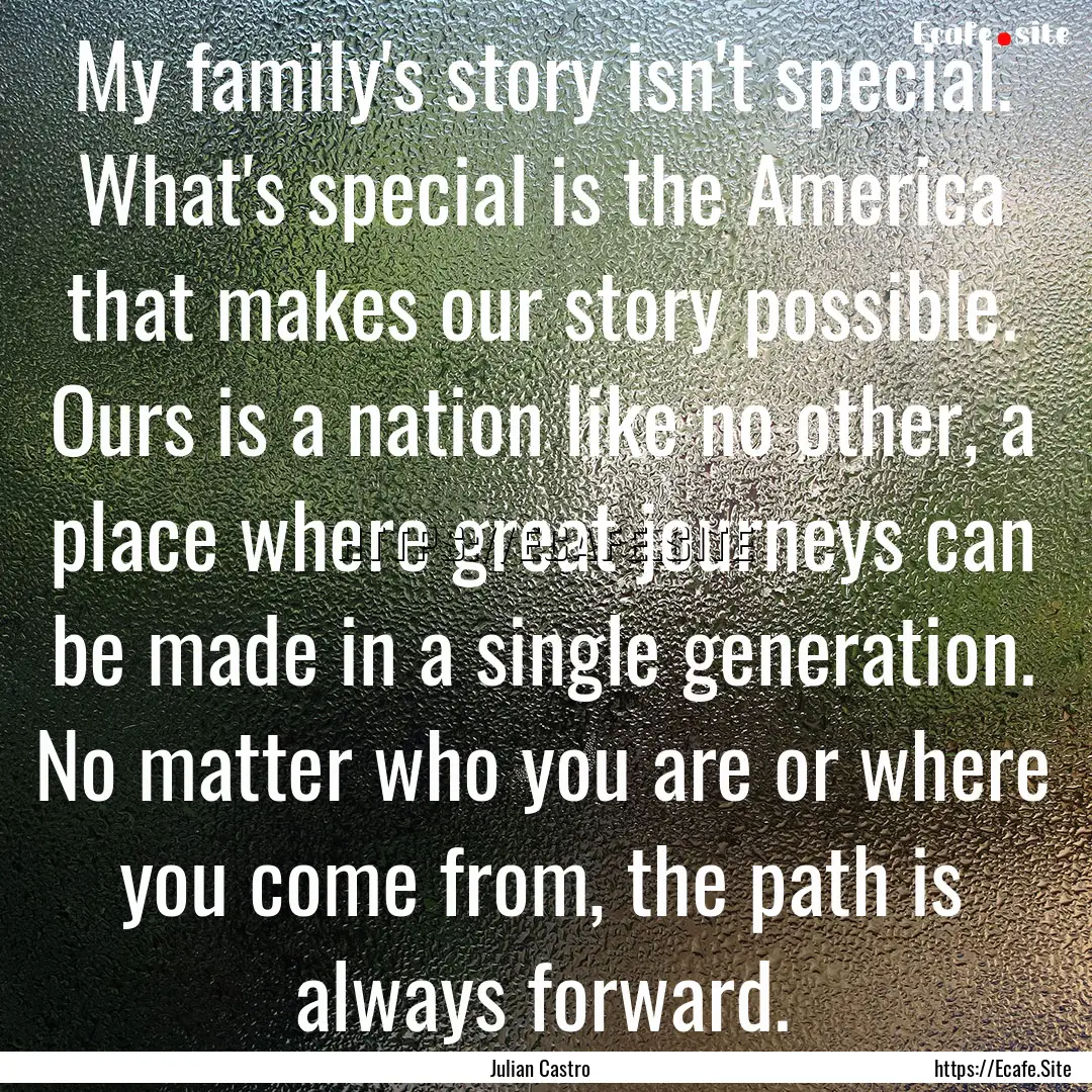 My family's story isn't special. What's special.... : Quote by Julian Castro