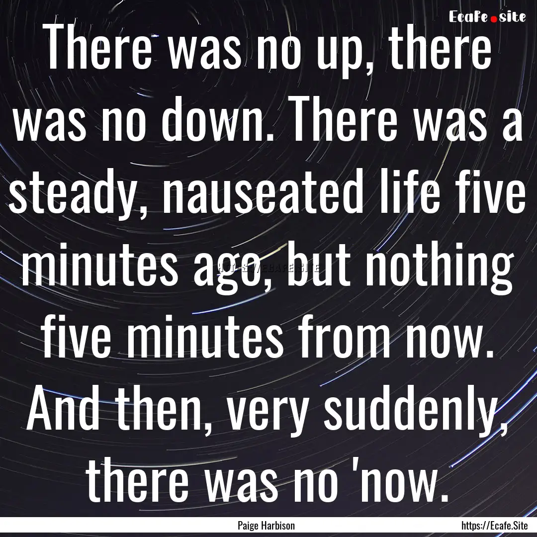 There was no up, there was no down. There.... : Quote by Paige Harbison