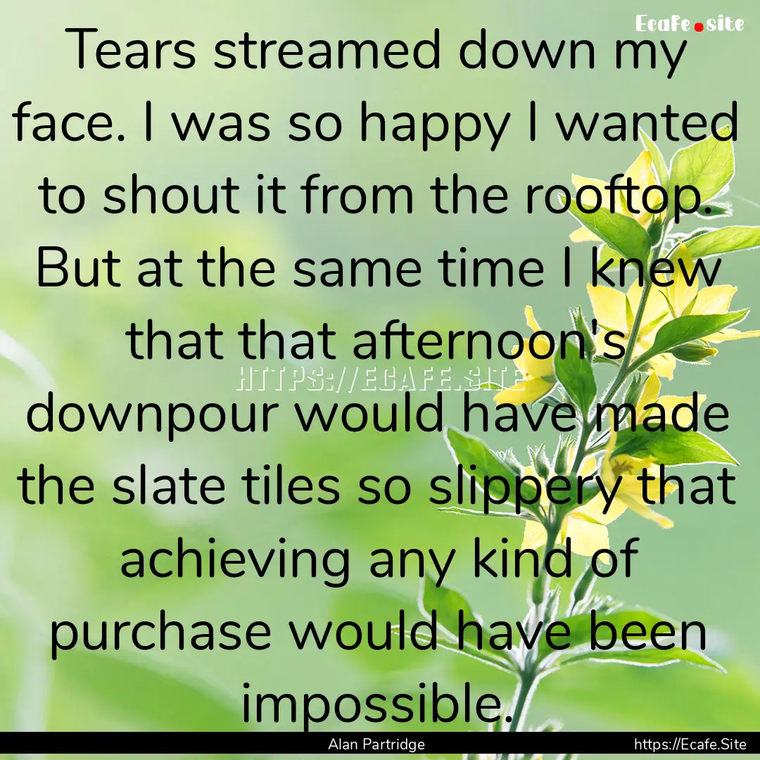 Tears streamed down my face. I was so happy.... : Quote by Alan Partridge