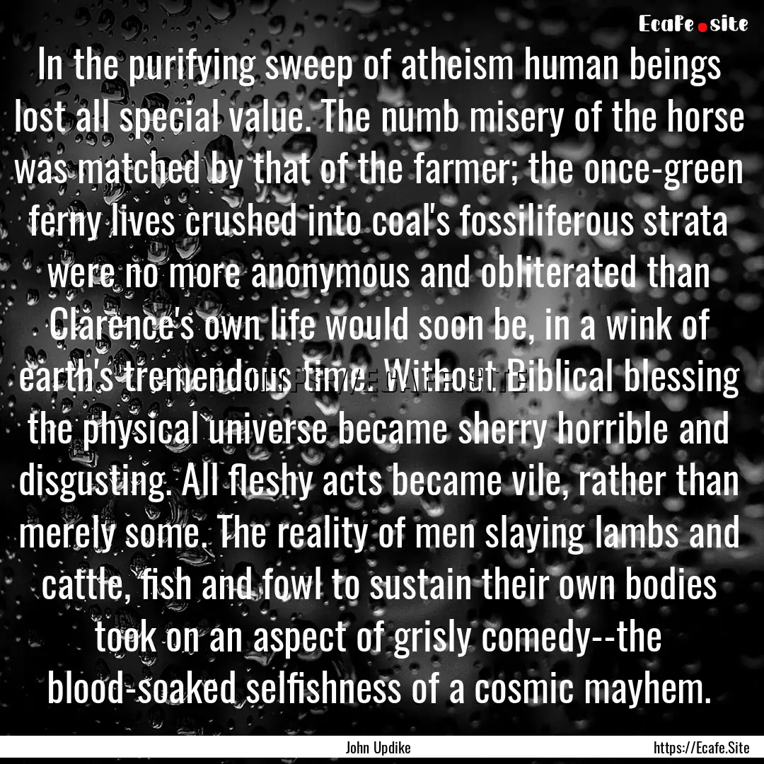 In the purifying sweep of atheism human beings.... : Quote by John Updike