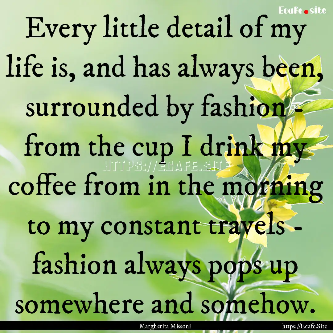 Every little detail of my life is, and has.... : Quote by Margherita Missoni