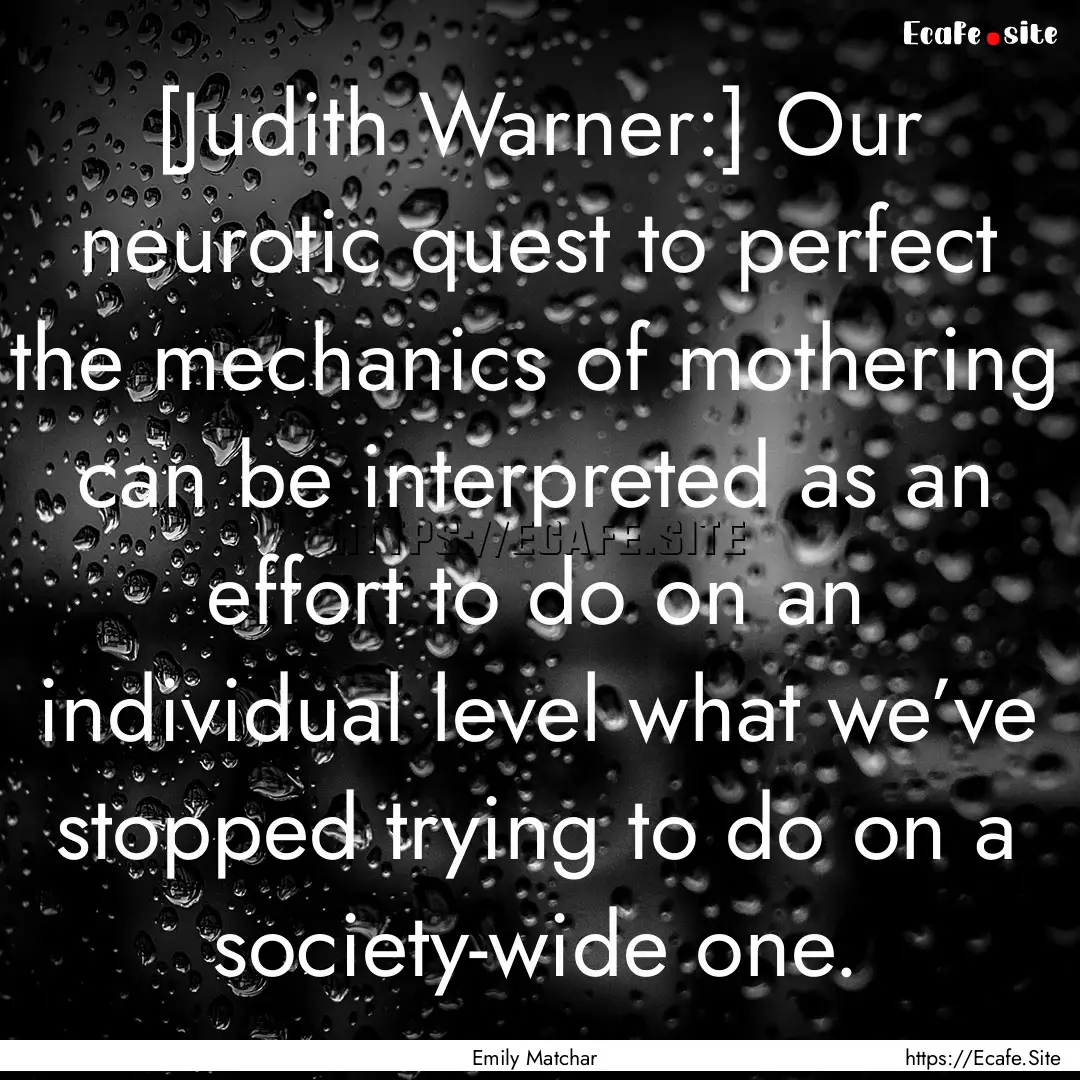 [Judith Warner:] Our neurotic quest to perfect.... : Quote by Emily Matchar