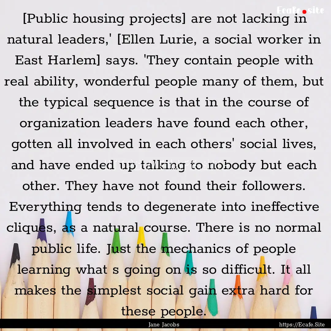 [Public housing projects] are not lacking.... : Quote by Jane Jacobs