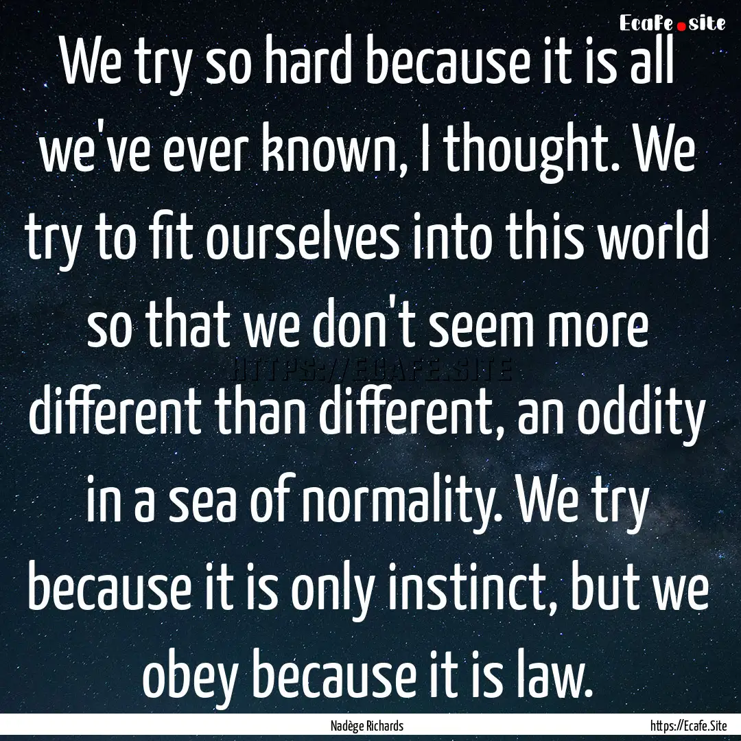 We try so hard because it is all we've ever.... : Quote by Nadège Richards