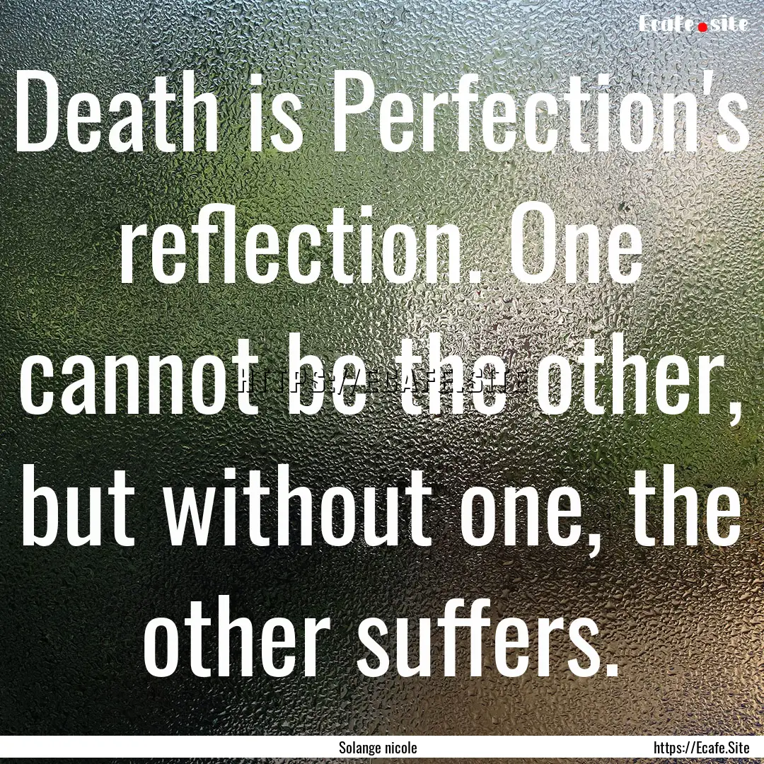 Death is Perfection's reflection. One cannot.... : Quote by Solange nicole