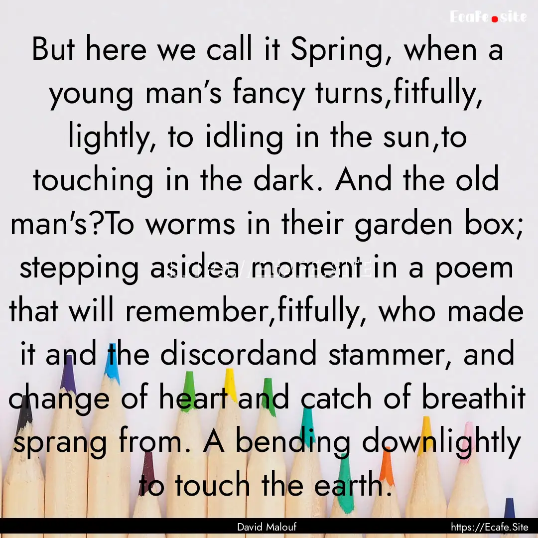 But here we call it Spring, when a young.... : Quote by David Malouf