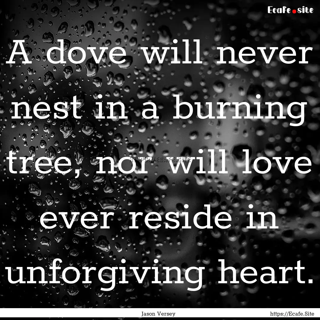 A dove will never nest in a burning tree,.... : Quote by Jason Versey