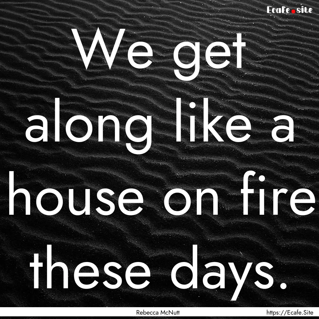 We get along like a house on fire these days..... : Quote by Rebecca McNutt