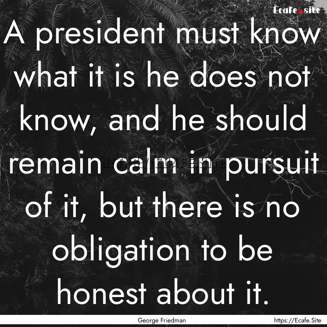 A president must know what it is he does.... : Quote by George Friedman