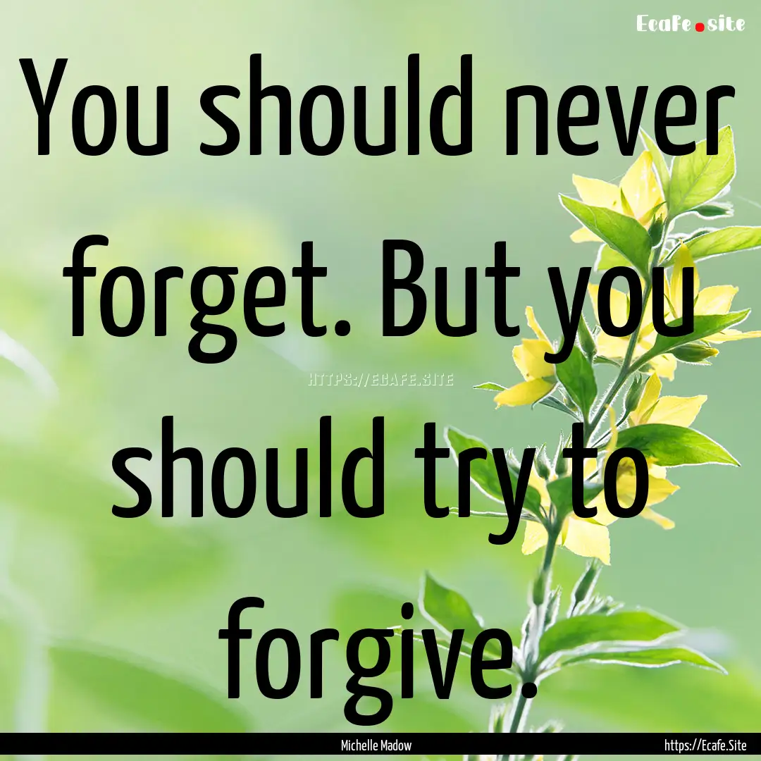 You should never forget. But you should try.... : Quote by Michelle Madow