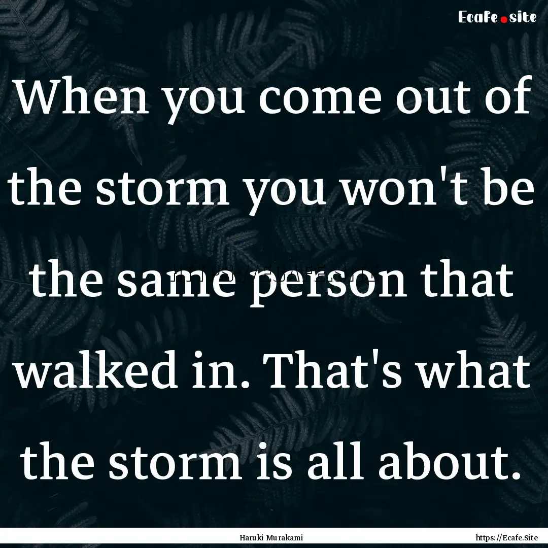 When you come out of the storm you won't.... : Quote by Haruki Murakami