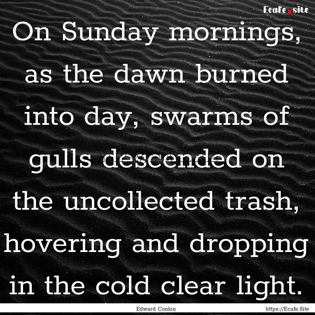 On Sunday mornings, as the dawn burned into.... : Quote by Edward Conlon