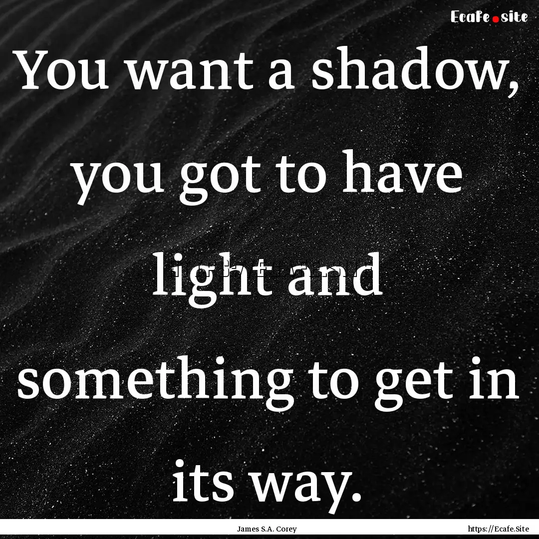 You want a shadow, you got to have light.... : Quote by James S.A. Corey