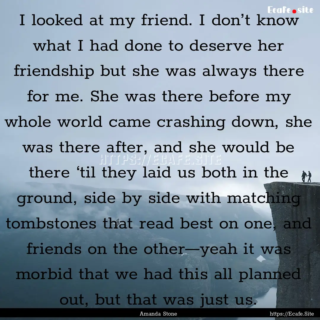 I looked at my friend. I don’t know what.... : Quote by Amanda Stone