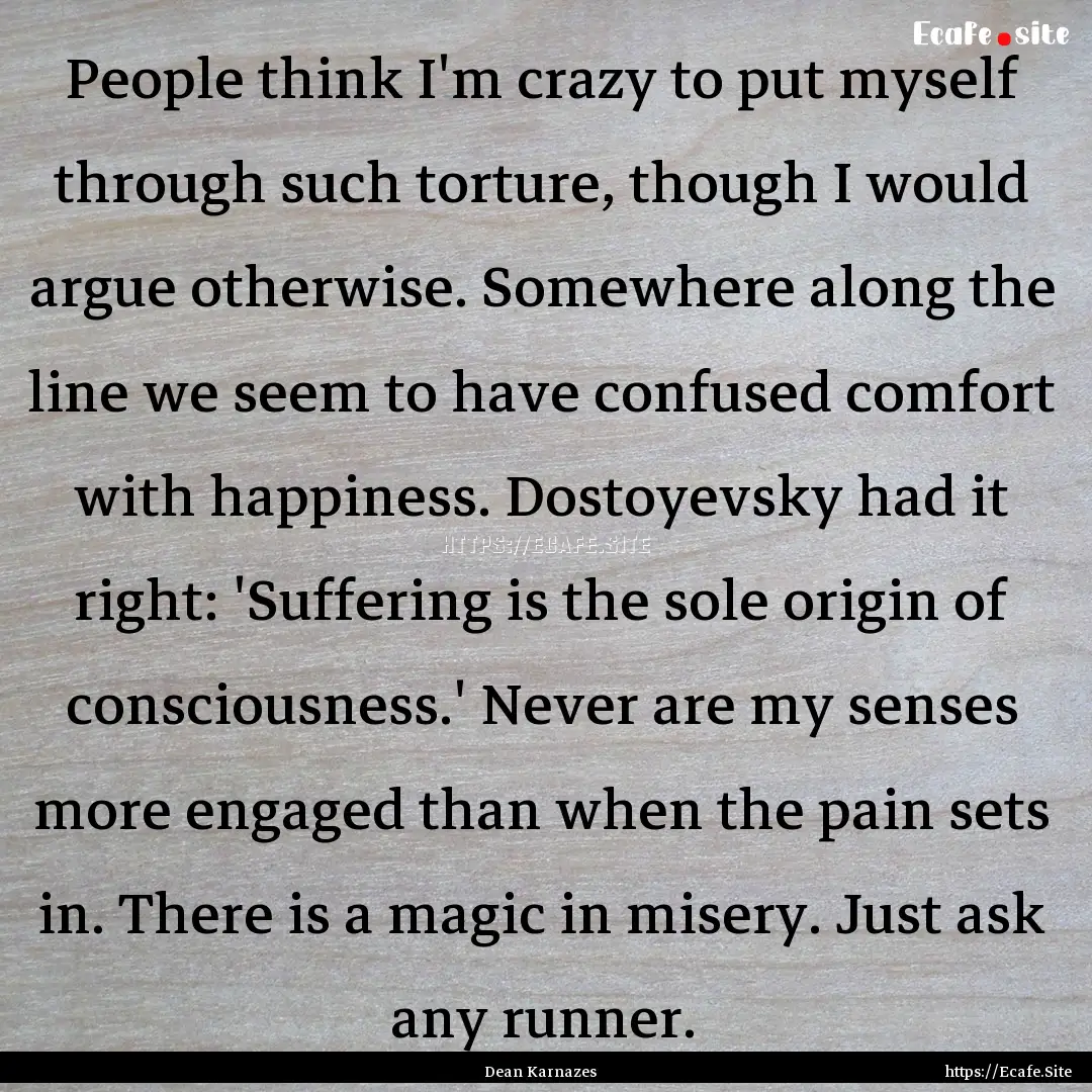 People think I'm crazy to put myself through.... : Quote by Dean Karnazes