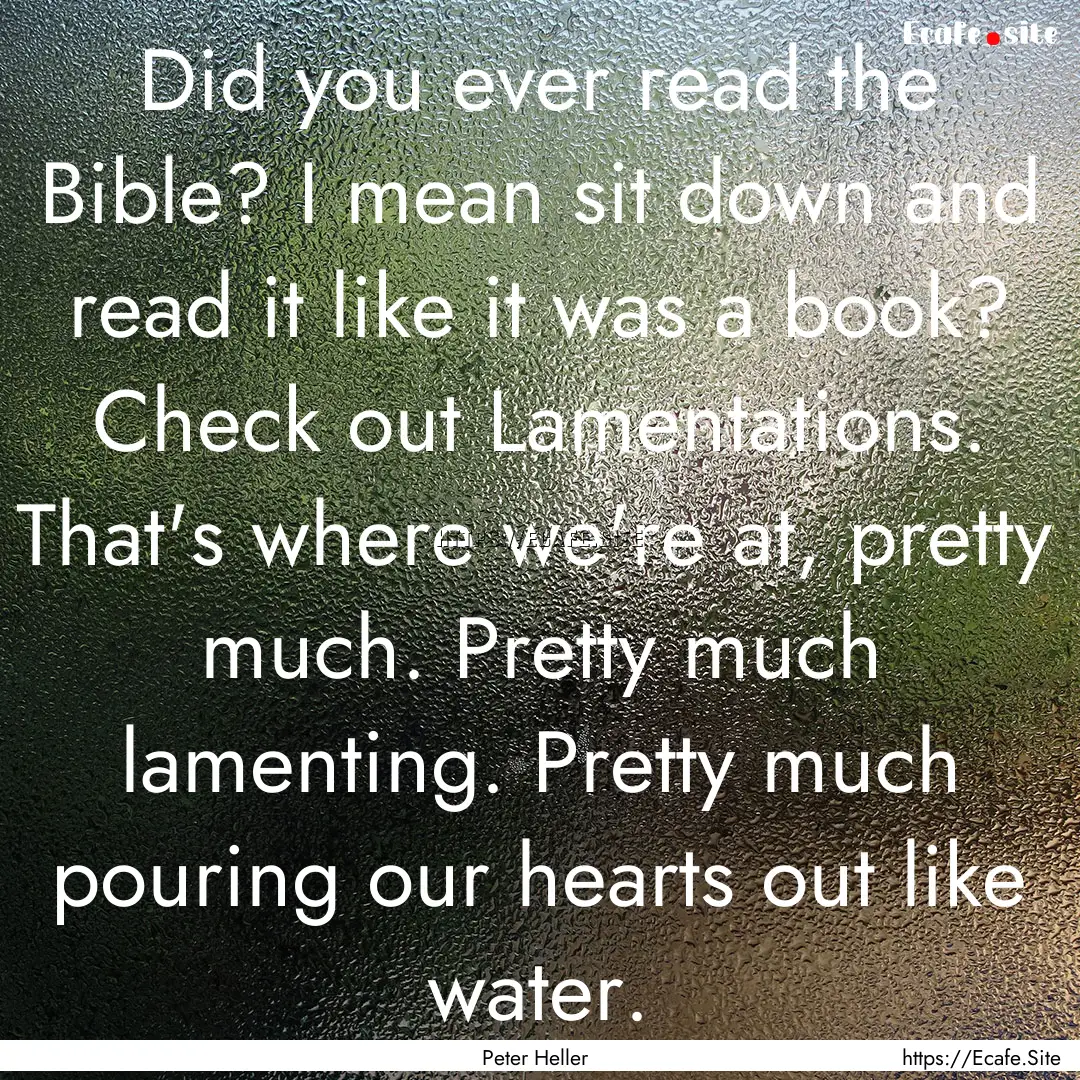 Did you ever read the Bible? I mean sit down.... : Quote by Peter Heller