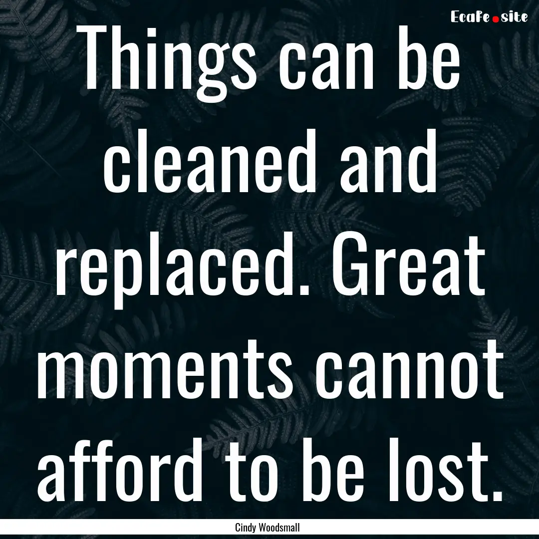 Things can be cleaned and replaced. Great.... : Quote by Cindy Woodsmall