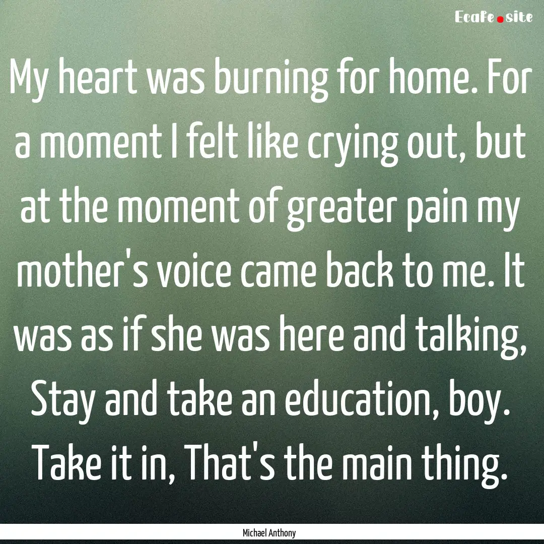 My heart was burning for home. For a moment.... : Quote by Michael Anthony