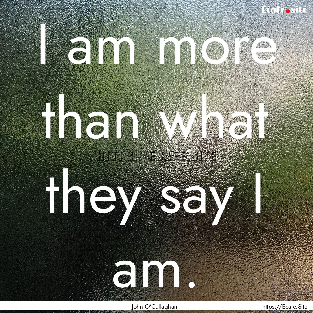 I am more than what they say I am. : Quote by John O'Callaghan