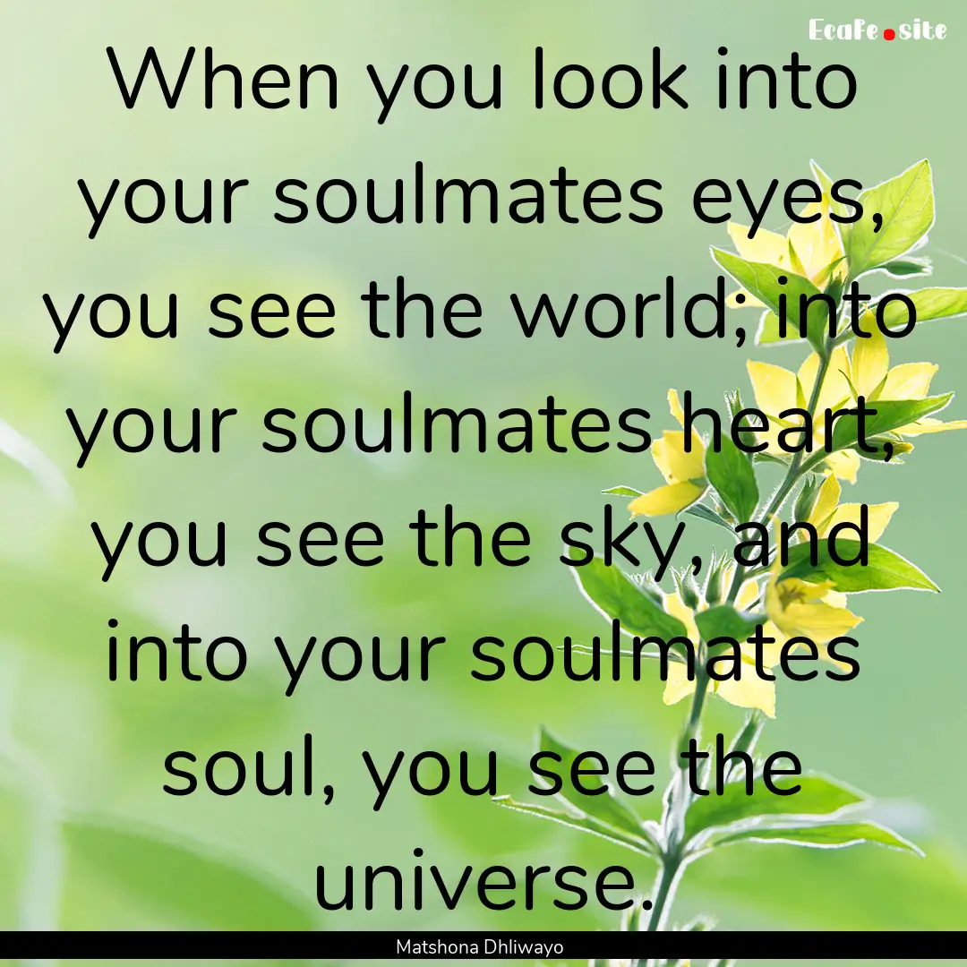 When you look into your soulmates eyes, you.... : Quote by Matshona Dhliwayo