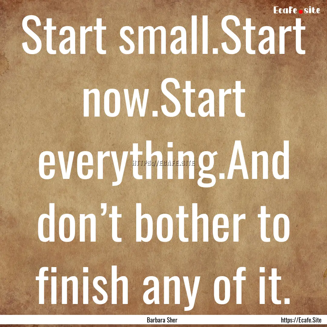 Start small.Start now.Start everything.And.... : Quote by Barbara Sher