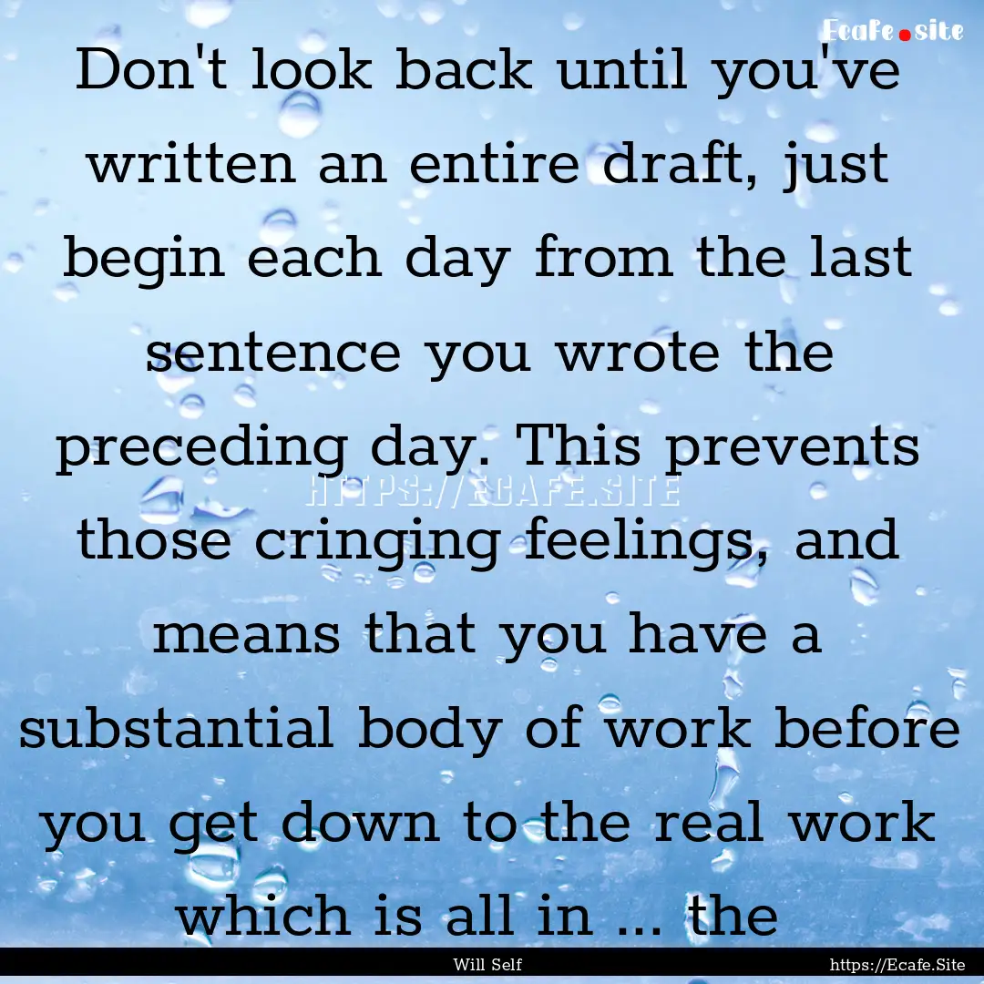 Don't look back until you've written an entire.... : Quote by Will Self