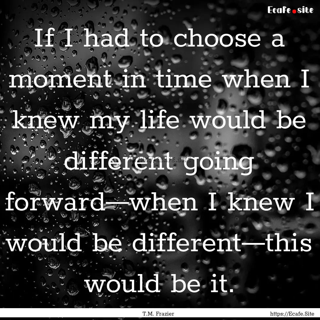 If I had to choose a moment in time when.... : Quote by T.M. Frazier