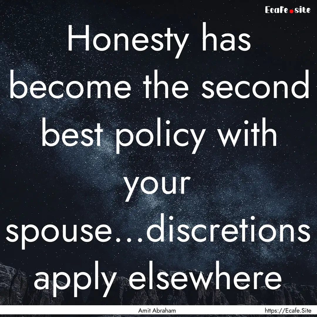 Honesty has become the second best policy.... : Quote by Amit Abraham