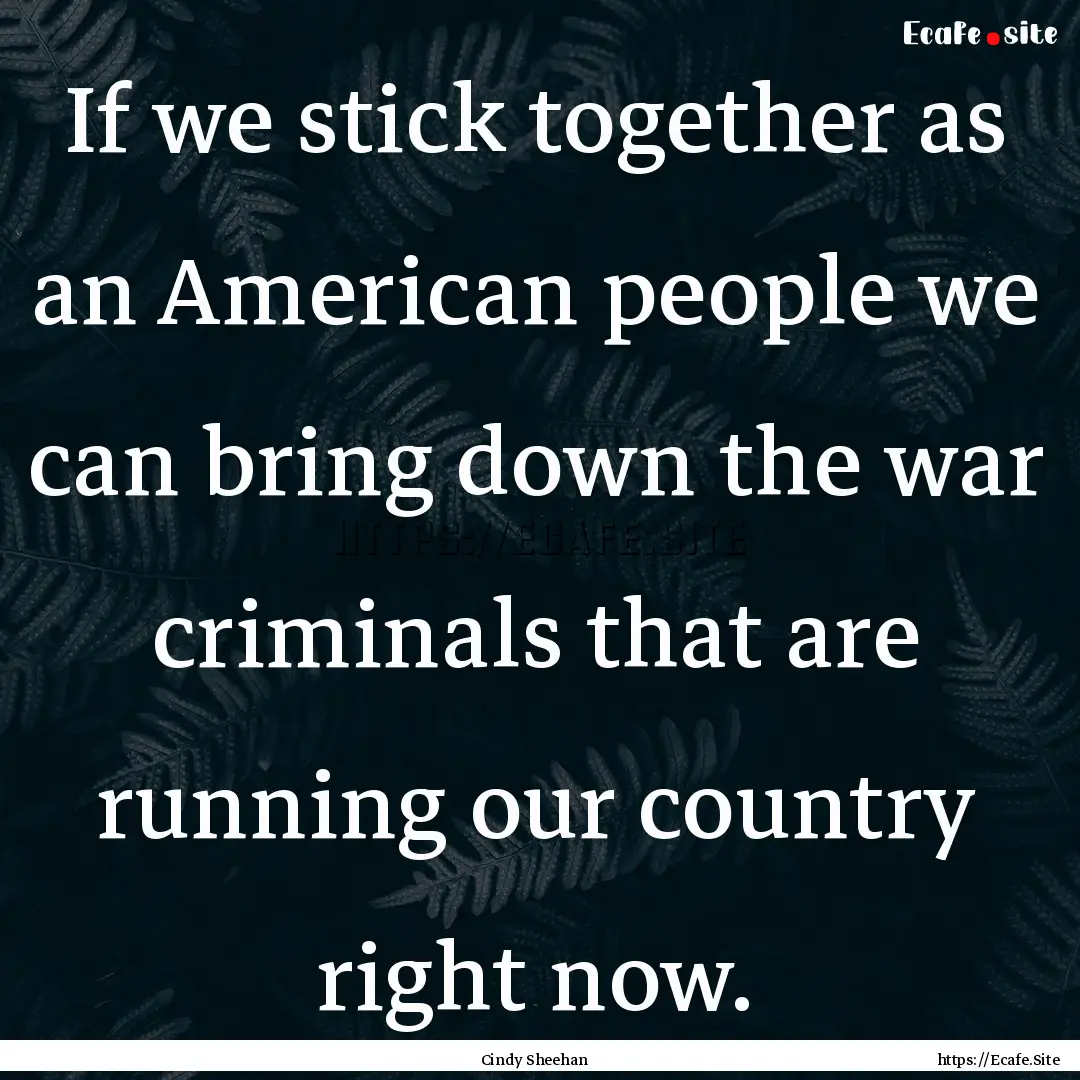 If we stick together as an American people.... : Quote by Cindy Sheehan