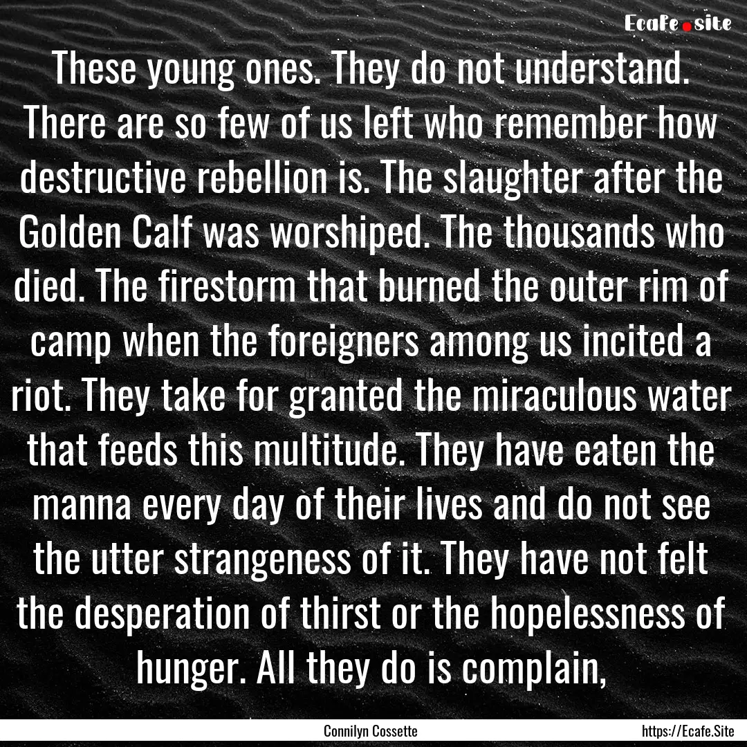 These young ones. They do not understand..... : Quote by Connilyn Cossette