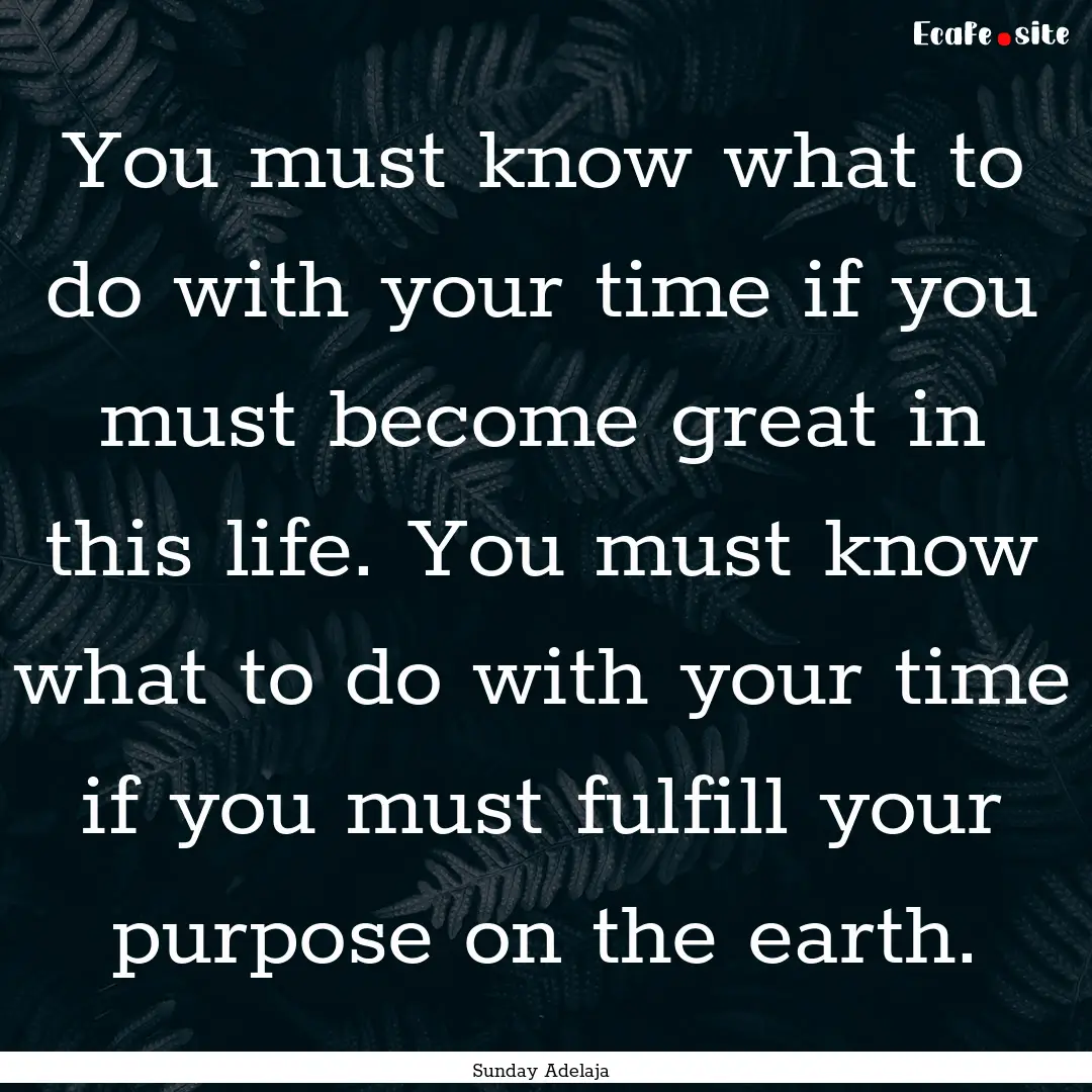 You must know what to do with your time if.... : Quote by Sunday Adelaja