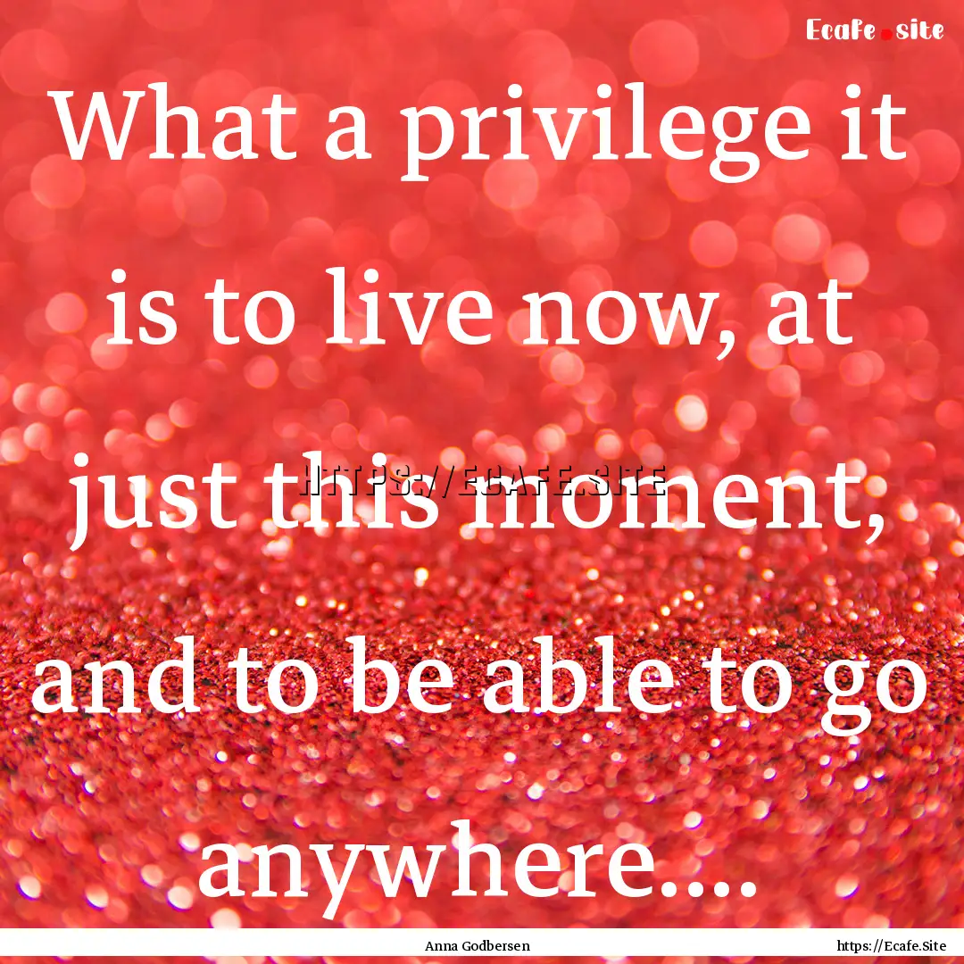 What a privilege it is to live now, at just.... : Quote by Anna Godbersen